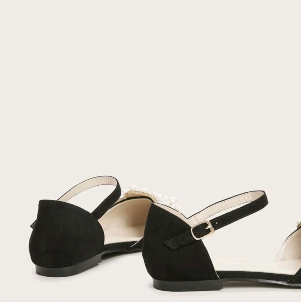 Point Toe Faux Pearl Decor Ankle Strap Flats - Picture 4 of 5